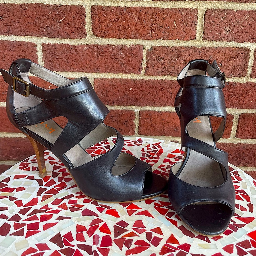 Black strappy high heeled sandals